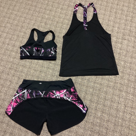 Moon Shine Muddy Girl Camo Black Pink Purple Sports Bra Shorts Tank Top * S/M - Picture 11 of 16